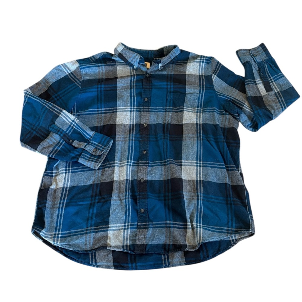 Foundry Supply Flannel Plaid Blue Gray‎ Button Down Shirt Size XXL